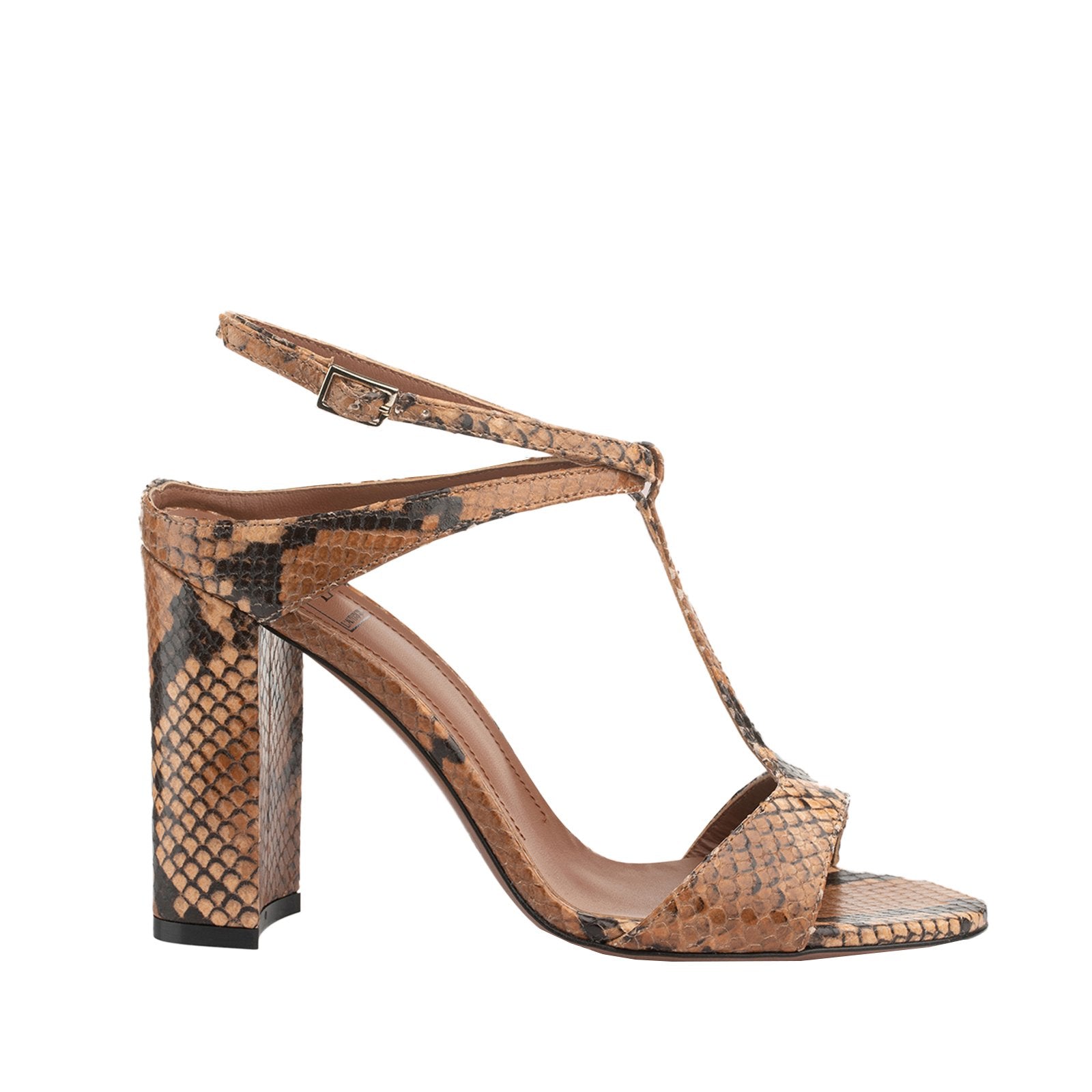 Open Toe Sandals In Cigar Python Print Leather