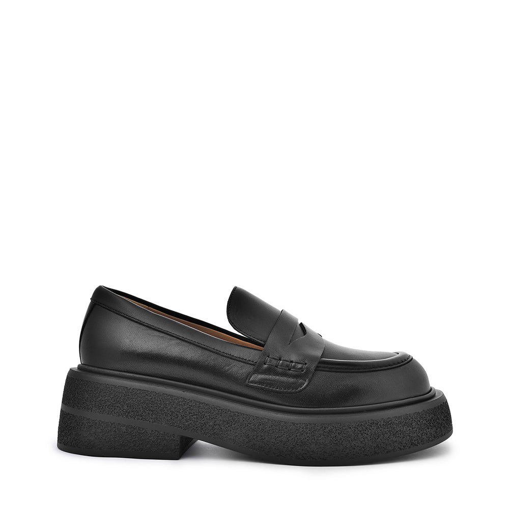 Akaada Mikka Black Leather Chunky Loafers