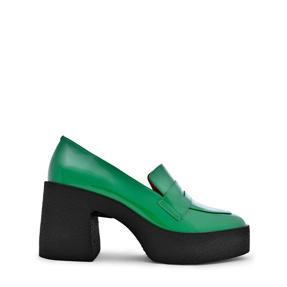 Akaada Yoko Forest Green Patent Leather Chunky Loafers