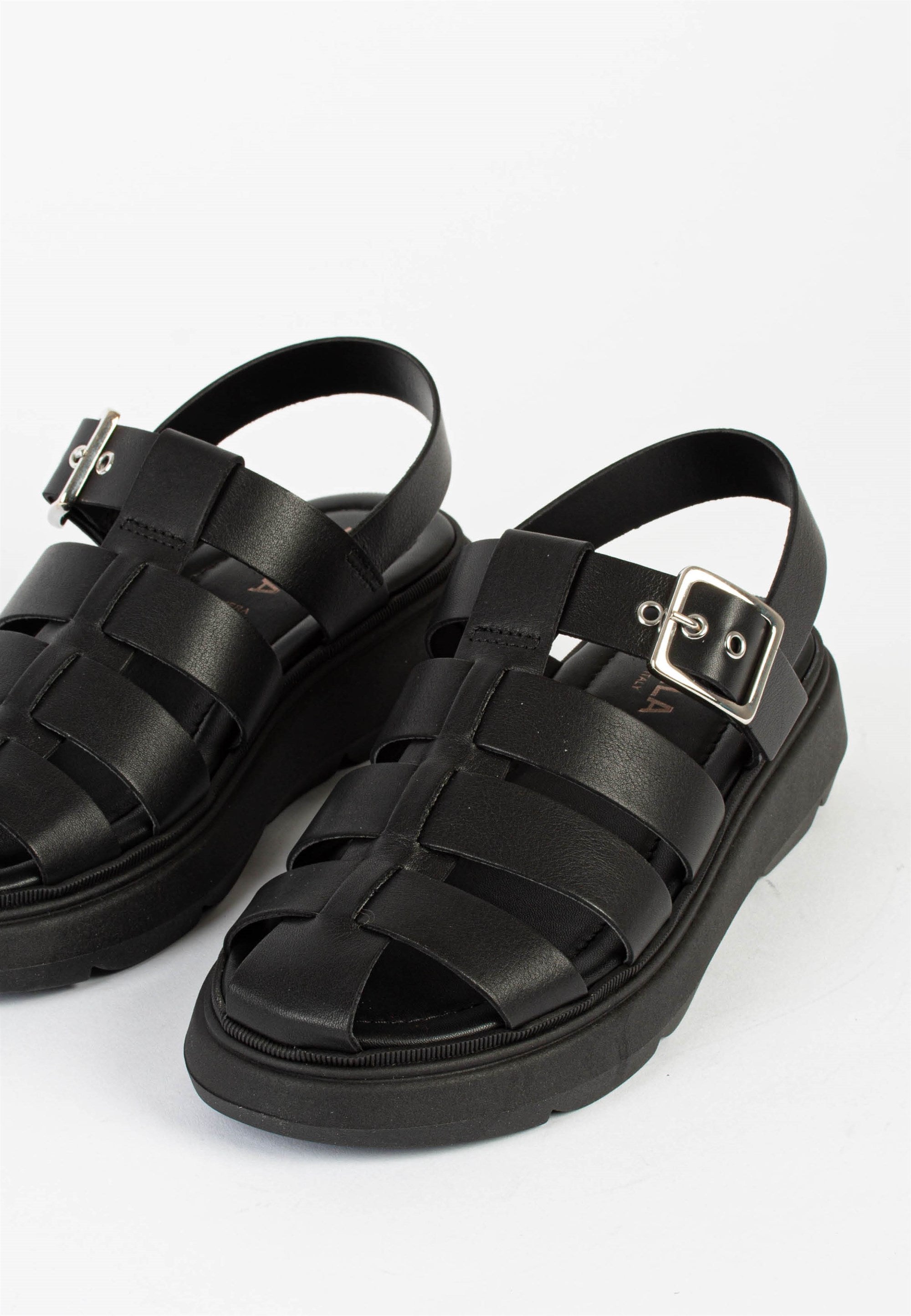 Elisa Black Leather Chunky Sandals ELISA-BLACK - 5