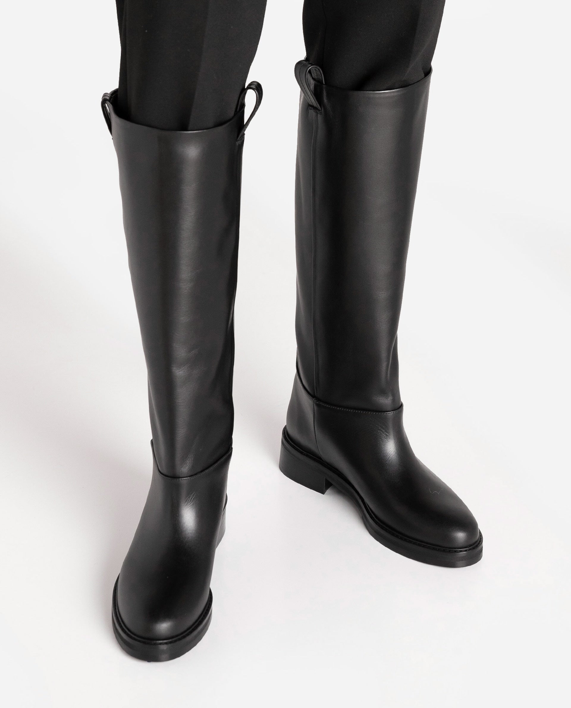 Frances Black Leather High Boots 21020818901-001 - 9