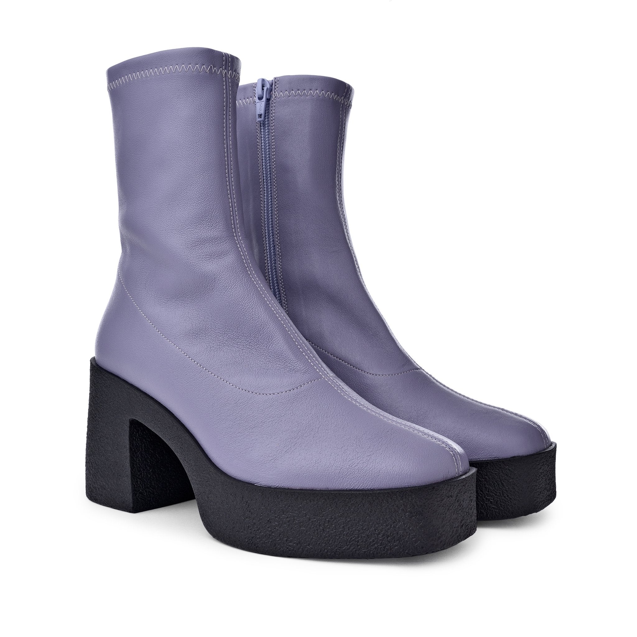 Umi Pastel Lilac Stretch Leather Chunky Ankle Boots