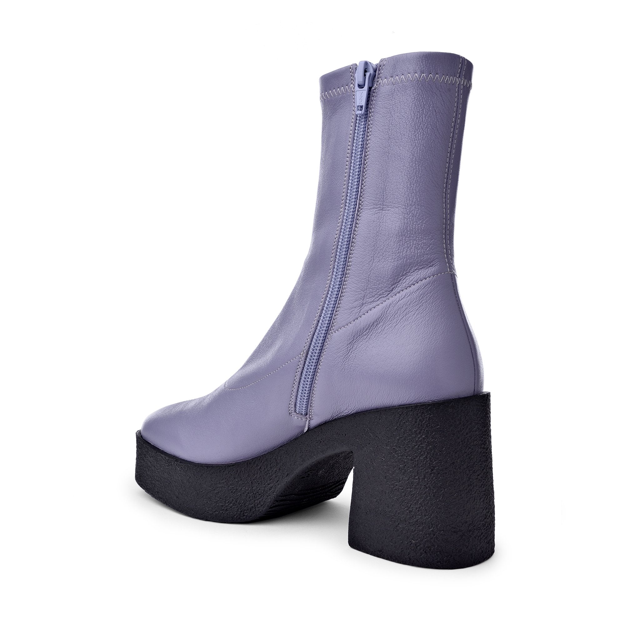 Umi Pastel Lilac Stretch Leather Chunky Ankle Boots