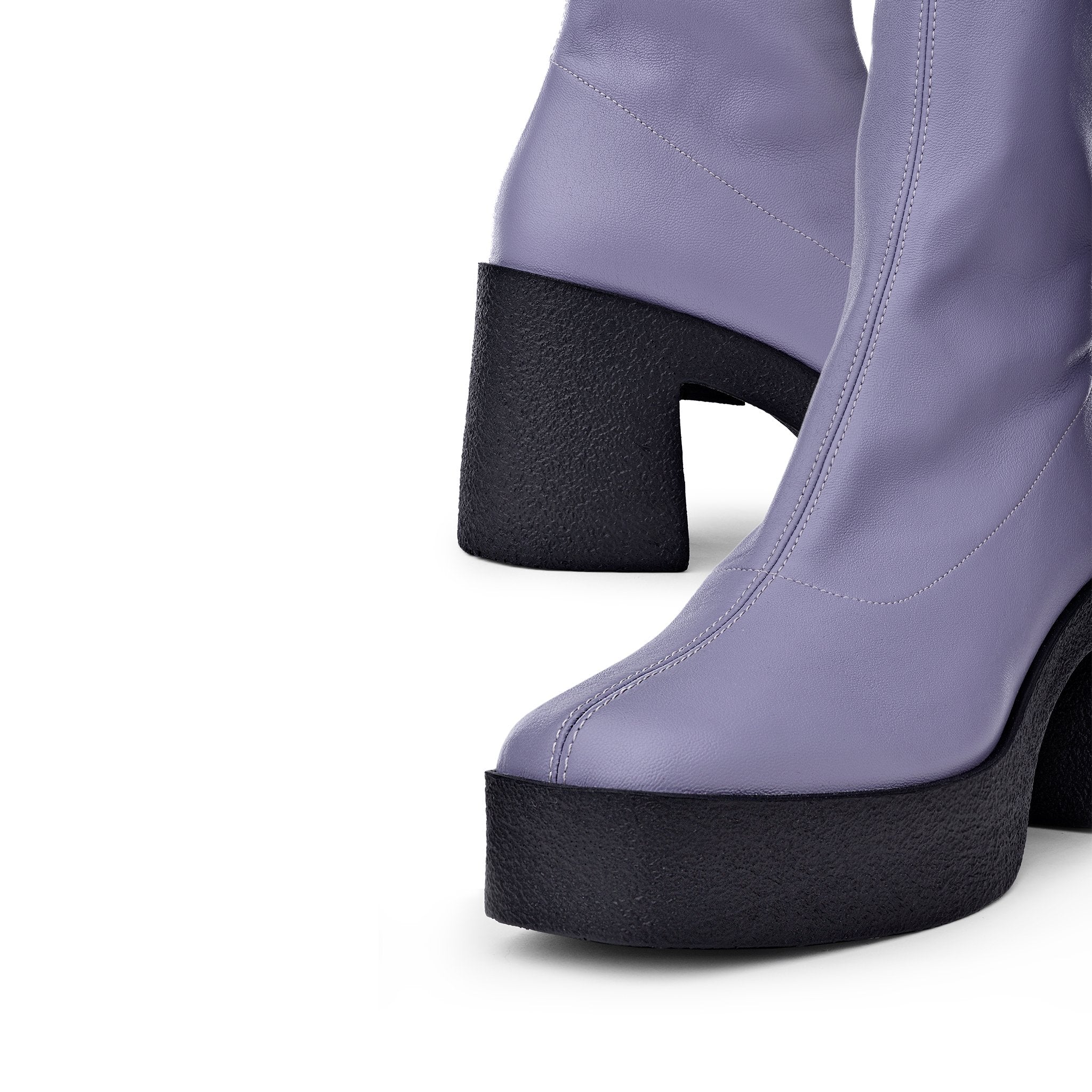 Umi Pastel Lilac Stretch Leather Chunky Ankle Boots