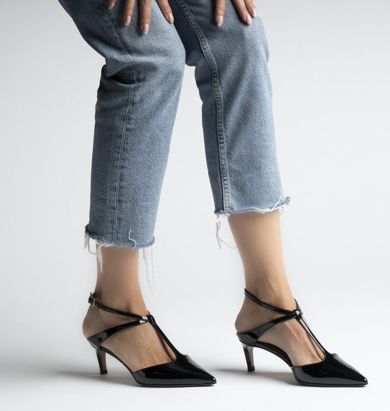 Black t bar court shoes on sale