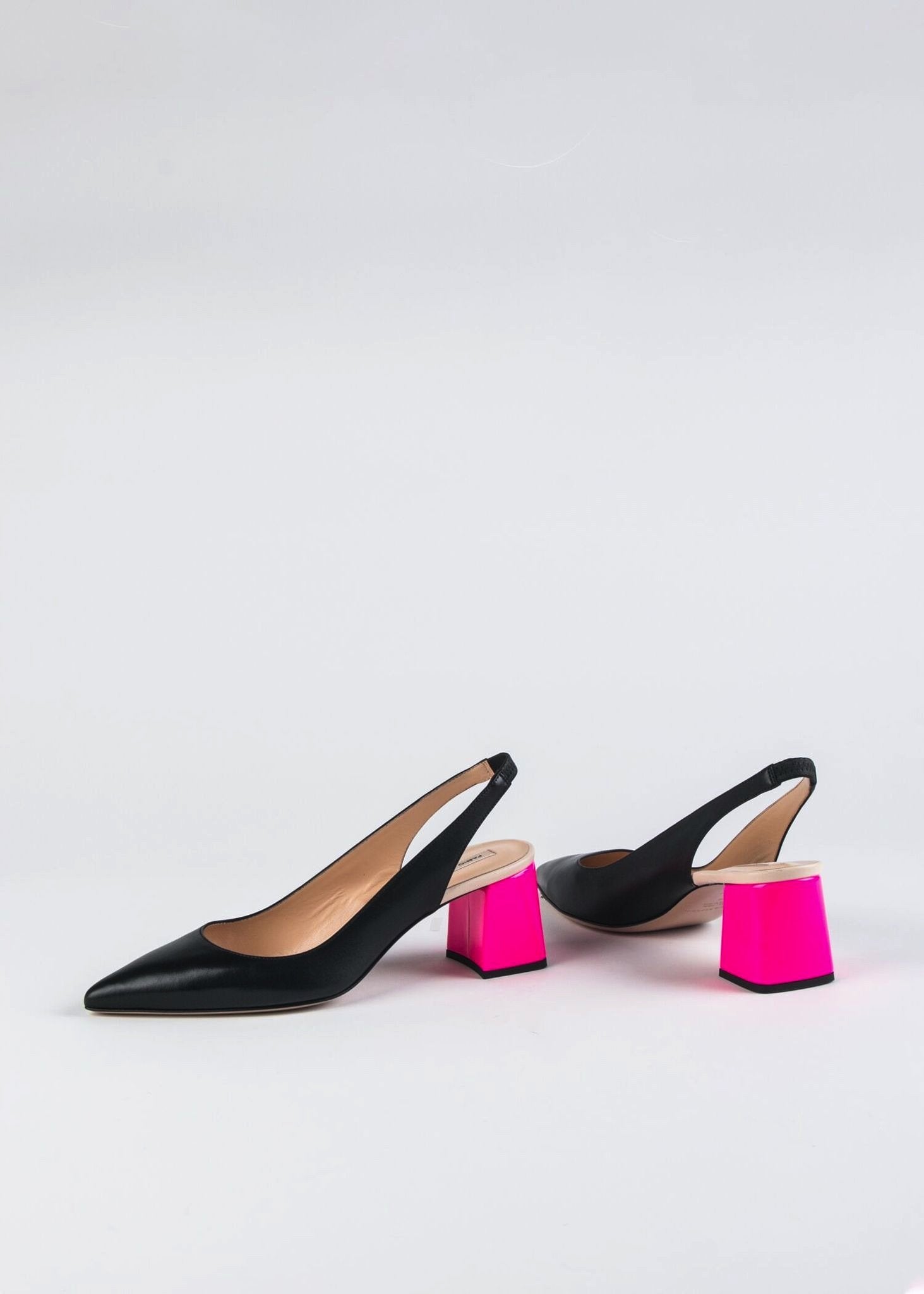 Window Nappa Black Neon Pink Slingback Shoes Heels WIND - 3