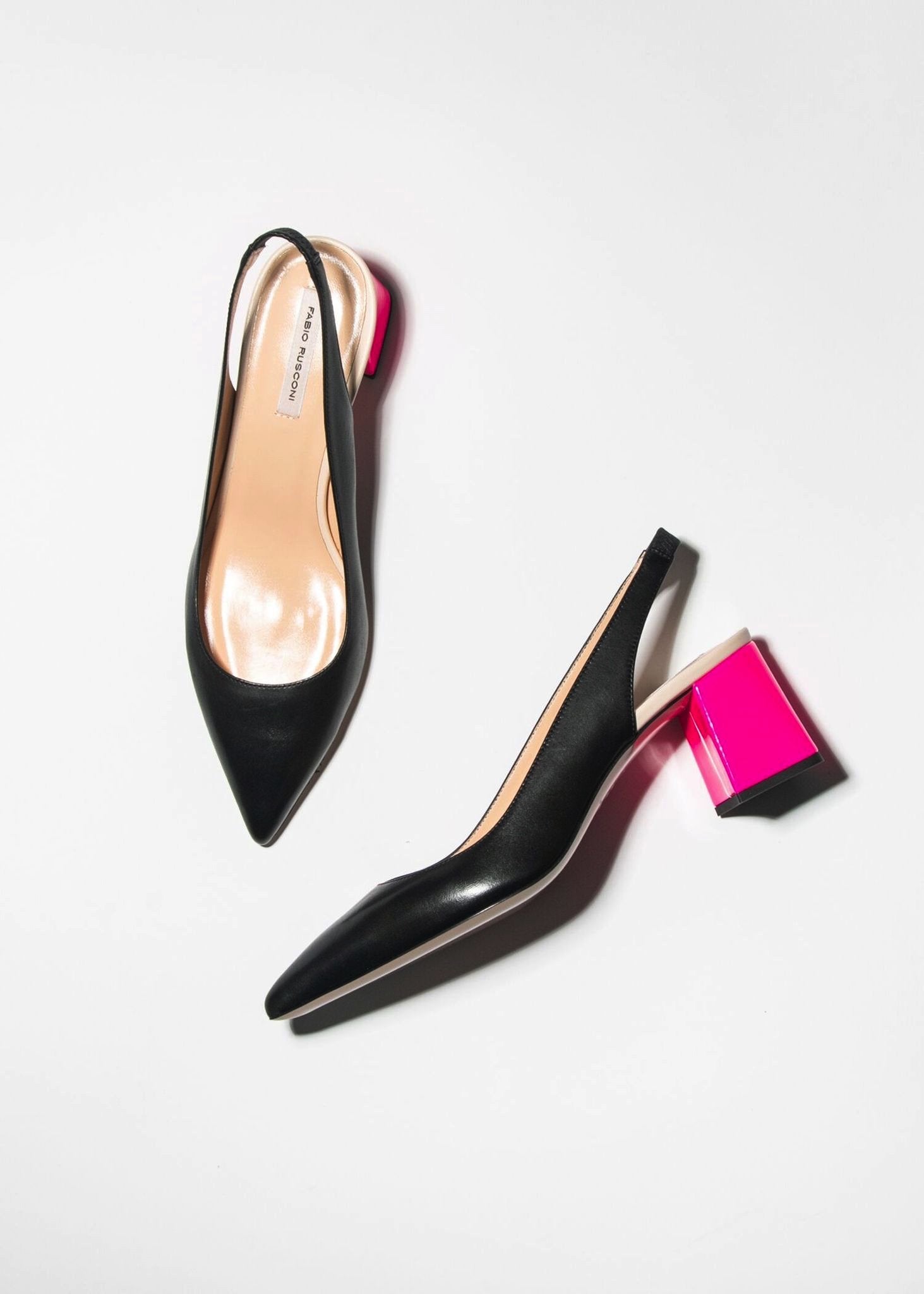 FABIO RUSCONI WINDOW NAPPA BLACK NEON PINK SLINGBACK SHOES