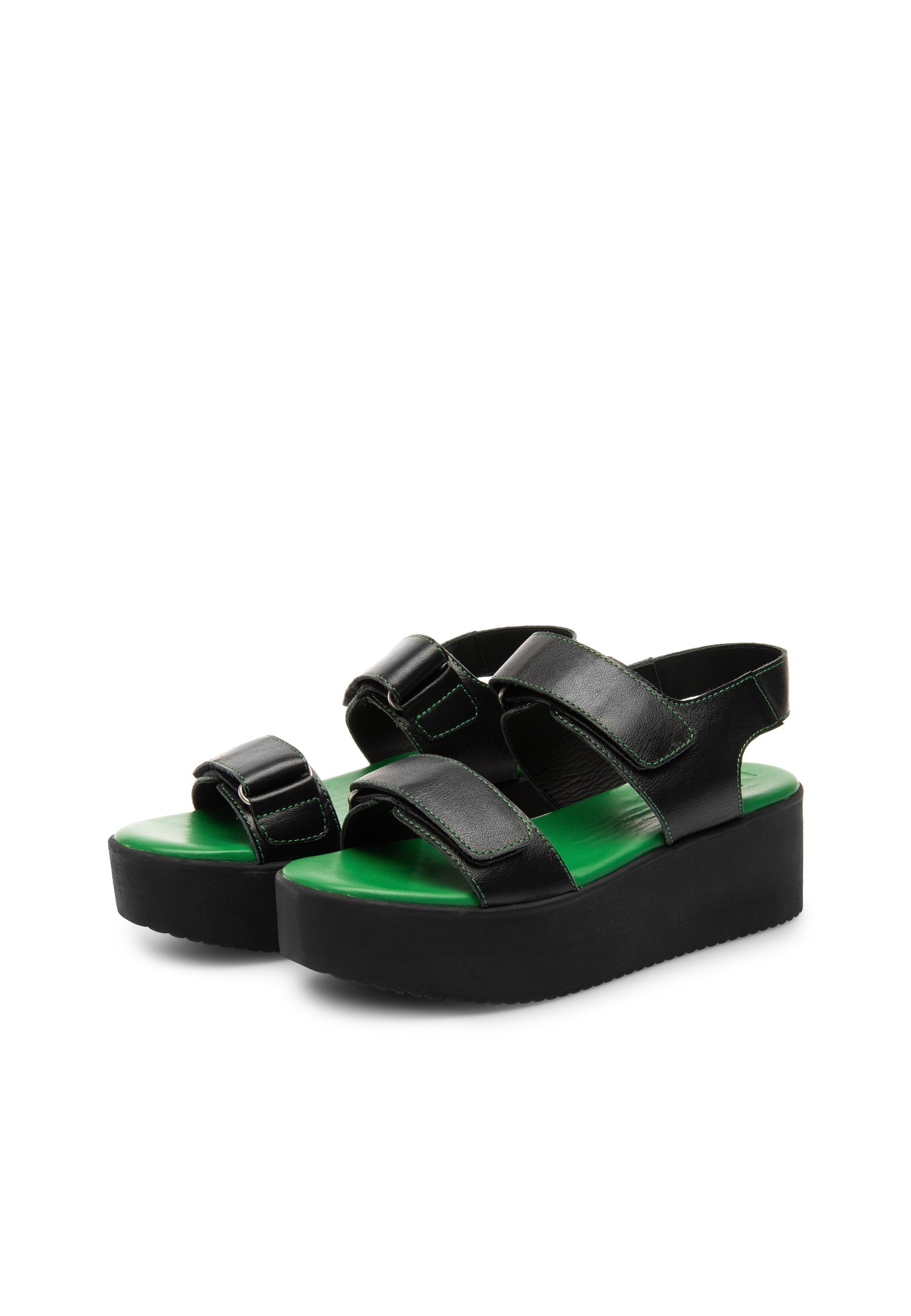 LÄST Naomi - Leather - Black Metallic/Green Sandals Black/Green