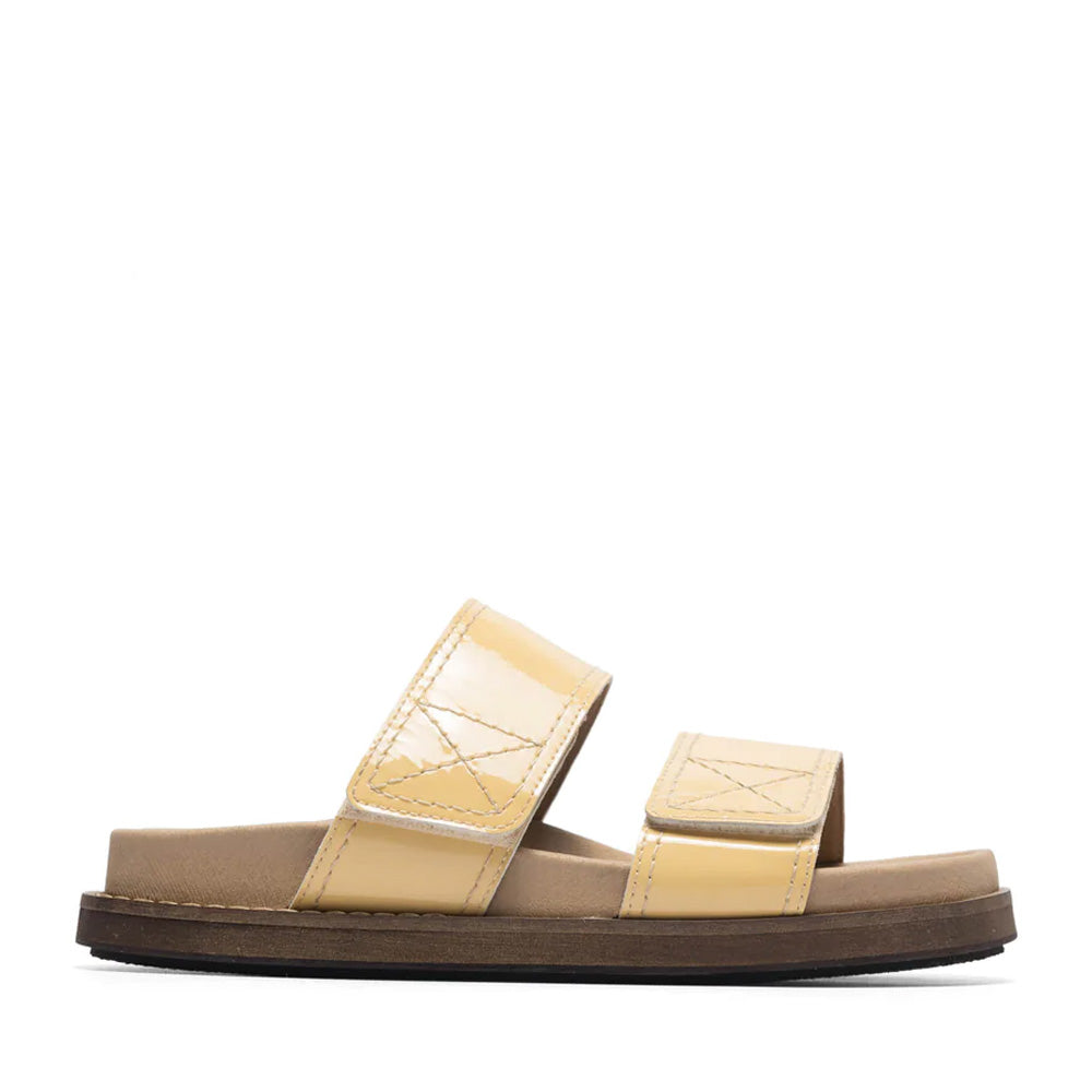 Caskimmi Yellow Patent Velcro Sandals Slides